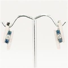 14K Solid White Gold Blue White Diamond Snap Hinged Huggie Bypass Earrings